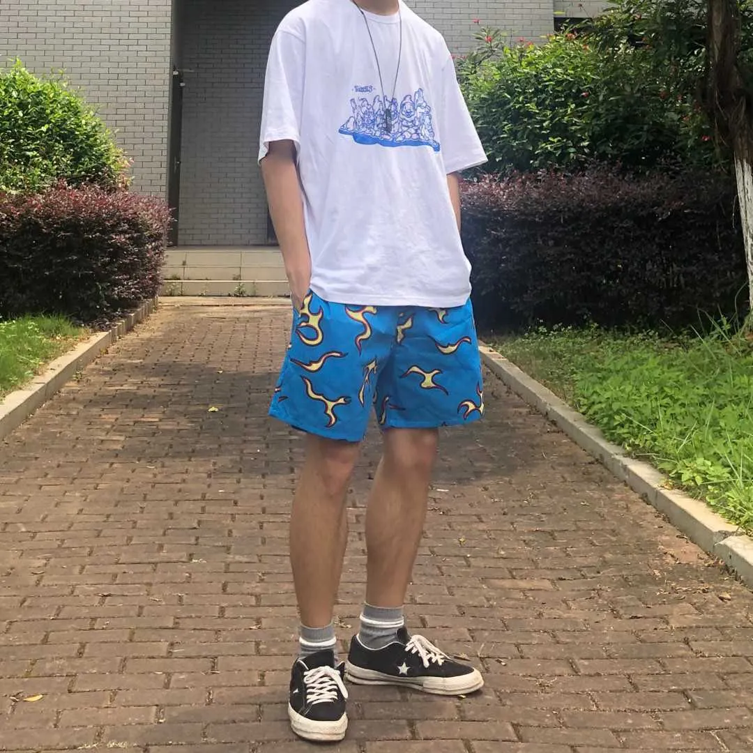 High luxury Novelty Men Comfortable Flame Le Fleur Tyler The Creator Skateboard Street Cotton Casual Shorts #08 210629