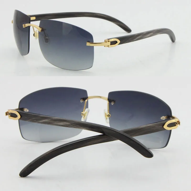 Limited edition Larger Rimless Sunglasses Optical 18K Gold Sun glasses 4189705 White Inside Black Buffalo Horn C Decoration male a327f