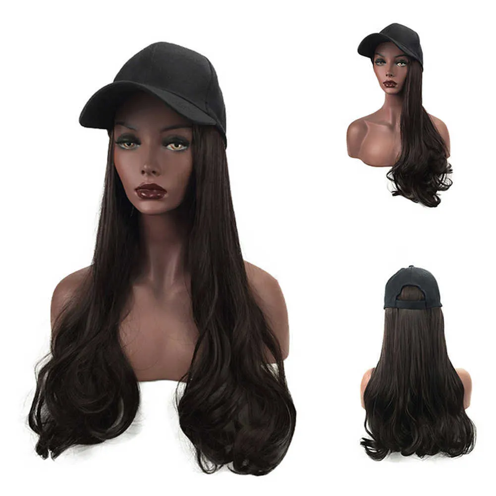 WomenGirl longue perruque bouclée postiche synthétique Extension de cheveux avec casquette de Baseball écran protégé pour le visage Q07032281