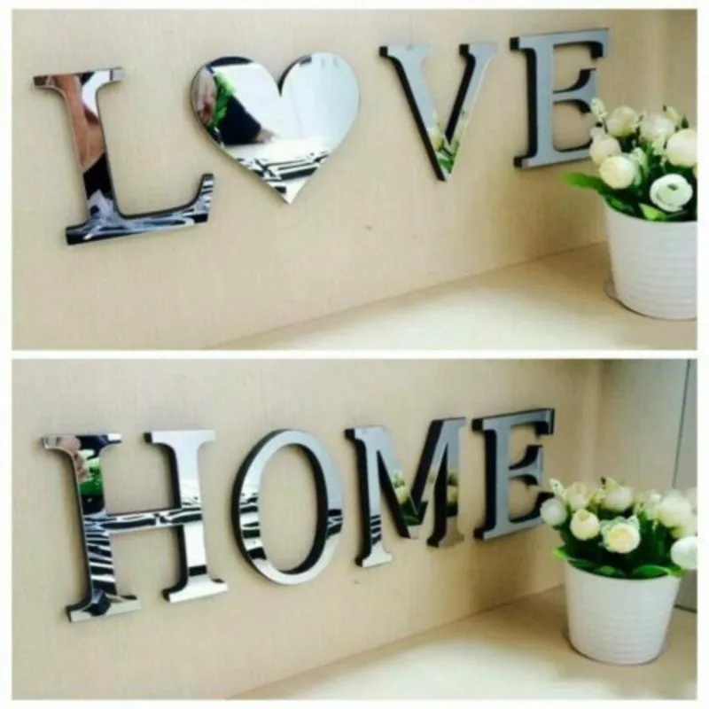 Naklejki ścienne 3D Acryl Mirror Letters Love Home Furnitule Płytki DIY