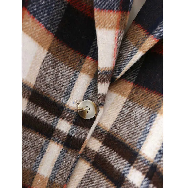 XITIMEAO Women Casual Woolen Coat Blazer Office Lady Plaid Slim Suit Single Breasted Thickening Ladies Blazers 210604