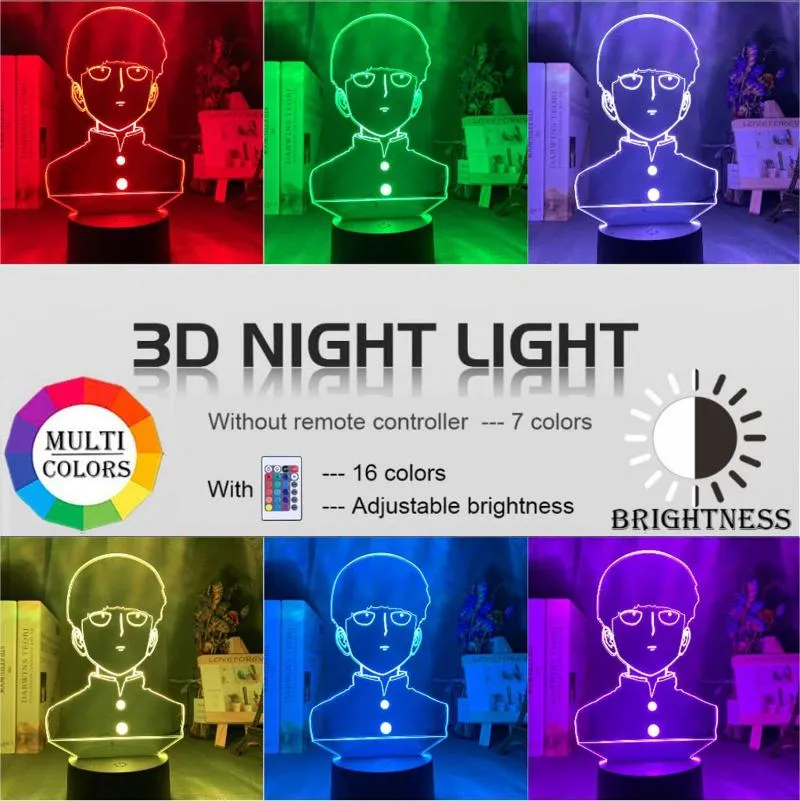 Nachtlichter 3D Lampe Anime Mob Psycho 100 Shigeo Figur Nachtlicht für Kinder Kinder Schlafzimmer Dekorative Atmosphäre Buntes Tisch USB2787