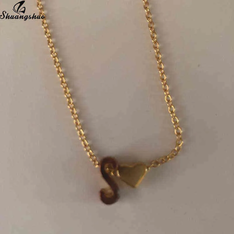 Shuangshuo Tiny Inicial S Bonito Mini Coração Gargantilha Colar Corrente Carta de Amor Pingente Mulheres Simples Feriado Collier Namorada Presente G269g