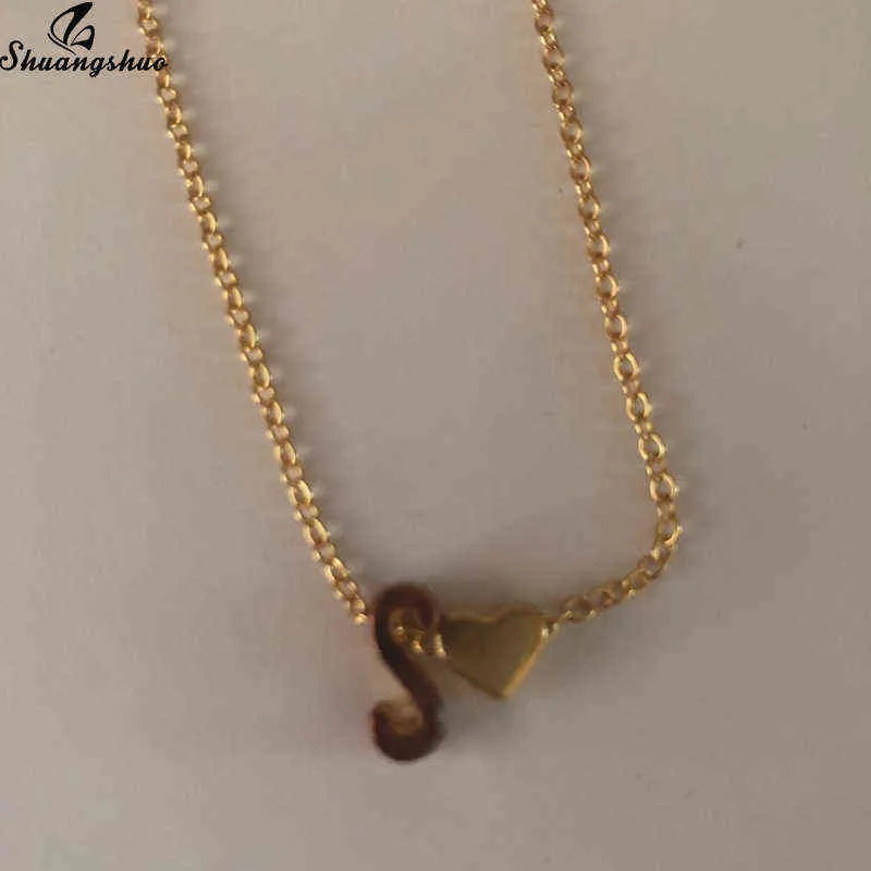 Shuangshuo Tiny inicial S lindo mini corazón gargantilla collar cadena amor carta colgante mujeres simple vacaciones collier novia regalo G324n