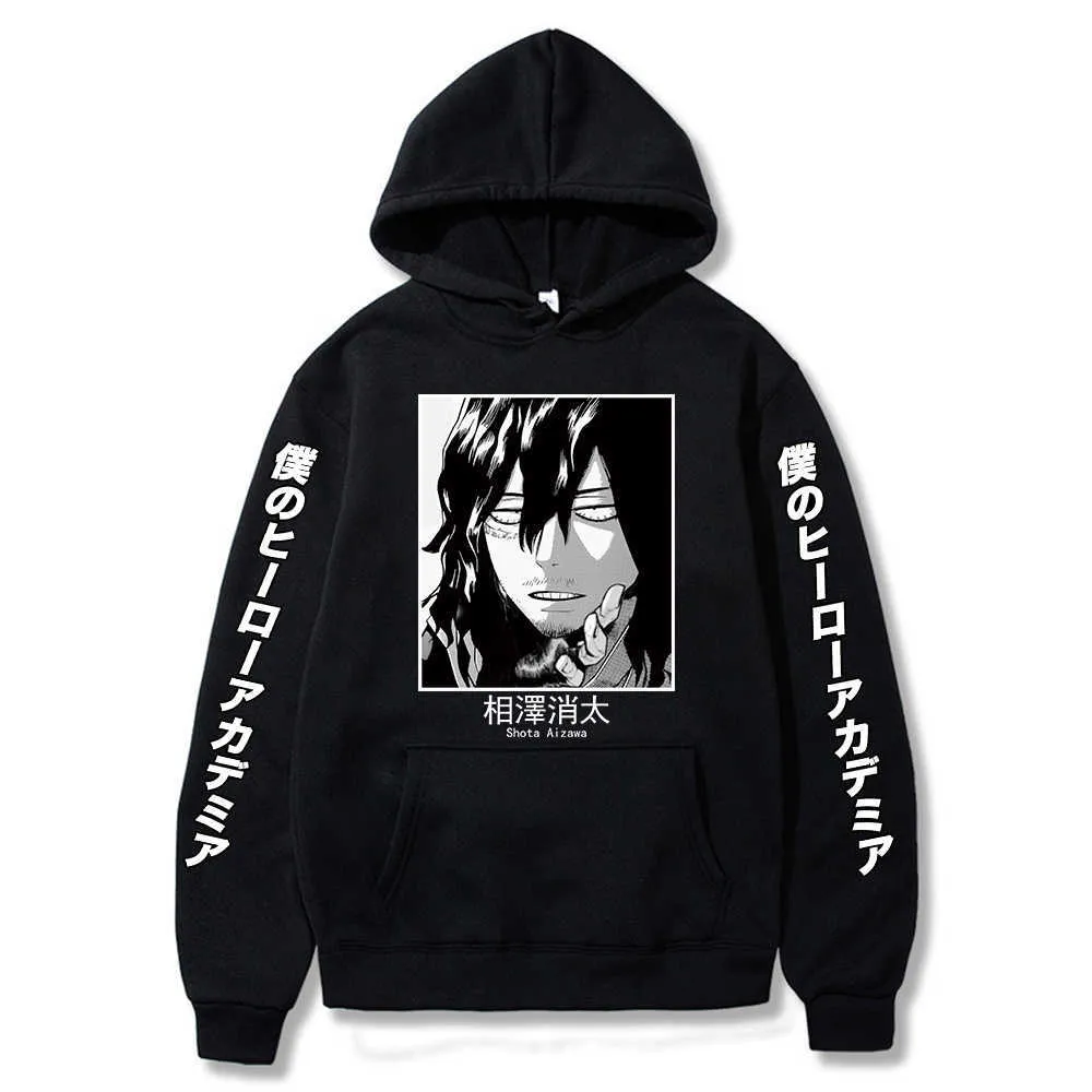 Cute Mens Hoodies My Hero Academia Men Women Pullovers Hoodies Sweatshirts Aizawa Shota 90s Anime Hoody Streetwear Tops H0910