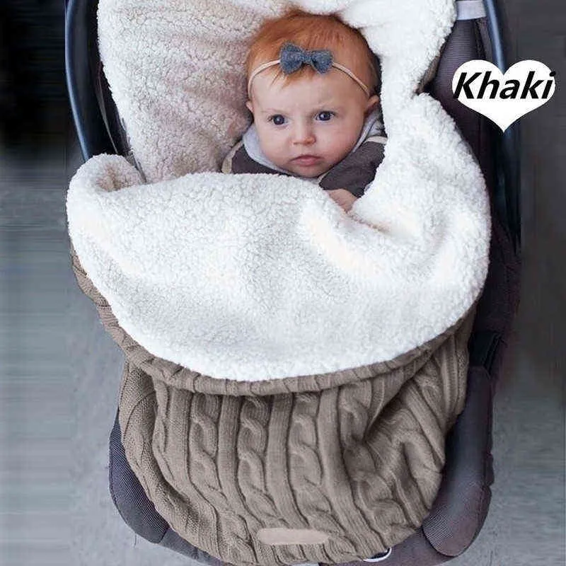 Baby Sleeping Bag born Bedding Winter Solid Color Button Thicken Knitted Sleepsack Warm Footmuff Stroller Kids Sleep 211101