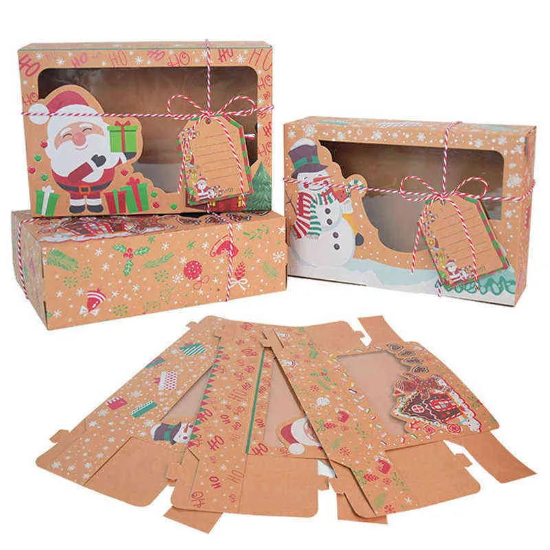 9 pezzi scatola di biscotti di natale carta kraft scatole regalo di caramelle borse scatola di imballaggio alimenti festa di natale regalo bambini anno navidad 211216