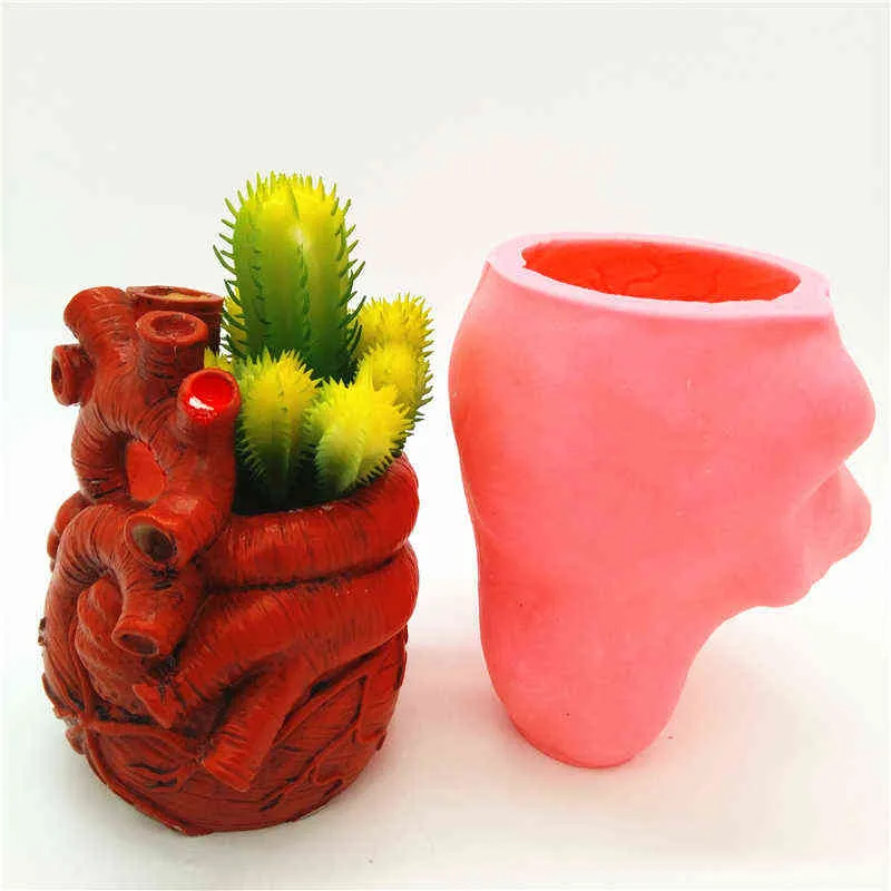 Coração vaso de flores molde de silicone artesanal diy produção molde de gesso resina vela de chocolate molde de cozimento de grau alimentício 220117257g