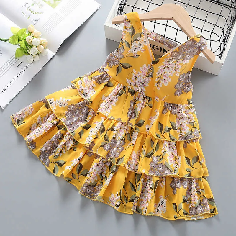 Été et printemps bébé / fille en bas âge jolies robes superposées à imprimé floral sans manches 210528