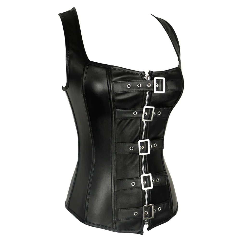 Corset en cuir synthétique fort et Sexy gothique Steampunk Bondage haut Punk Corsets taille formateur 8276242I