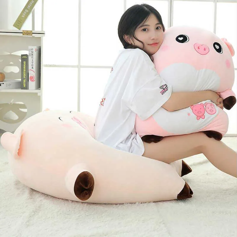 80 cm Grande Taille Cochon En Peluche Jouets Enfants Coussin Oreiller Doux Voiture Canapé Calme Animal En Peluche Poupées En Peluche Enfants Cadeau D'anniversaire 210728