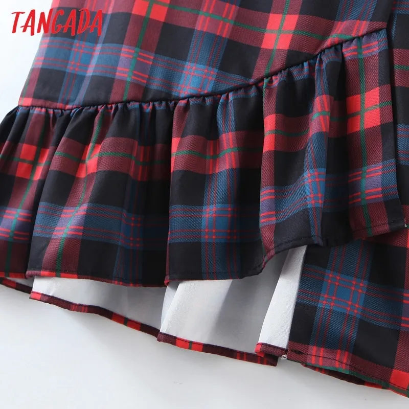 Tangada femmes plaid jupe midi faldas mujer vintage boutons latéraux bureau dames élégant chic mi-mollet jupes SL112 210310