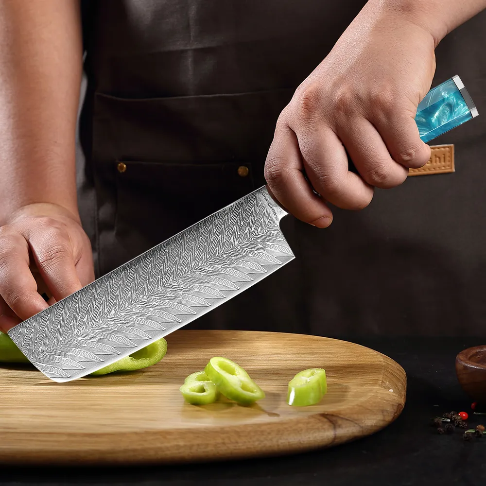 Xituo 7 tum nakiri kniv japanska damaskus kolstål kök kniv familj vegetabilisk kniv skivning cleaver mycket skarpa knivar