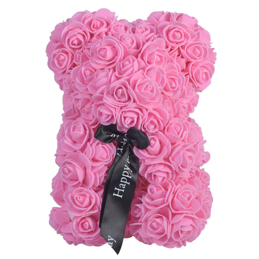 Ours en peluche de roses rouge et rose, ours en peluche, savon artificiel, fleurs, ours avec sac à main pour cadeau de fête des mères, dropshipping 210624