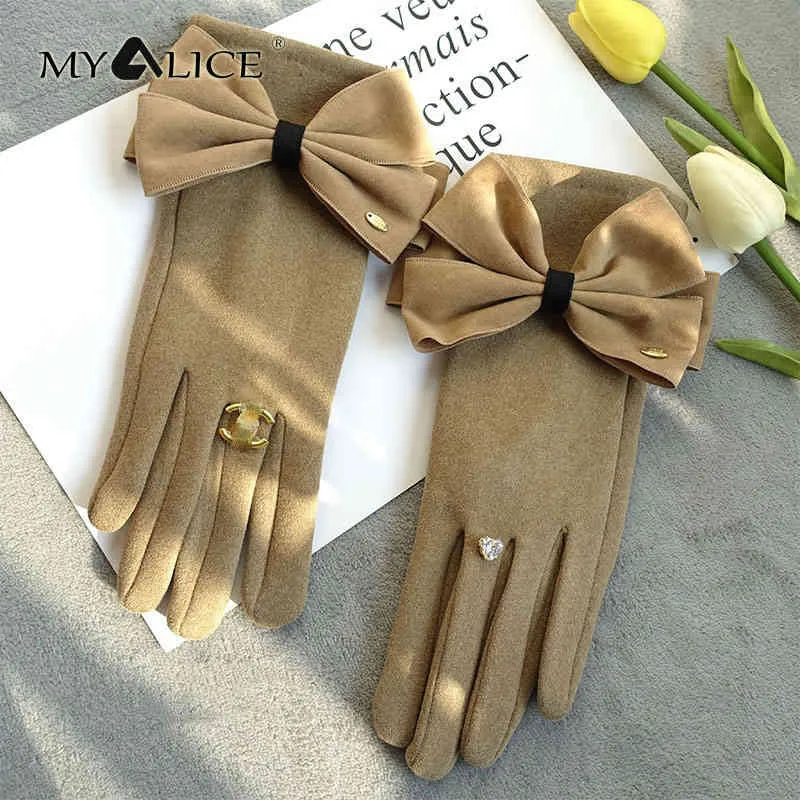 MyAlice Fashion Retro Bow Derong Guanto Guanti Donne Inverno Caldo Mano Strass Decorare Spalato Finger Gloves Luva Feminina Inverno
