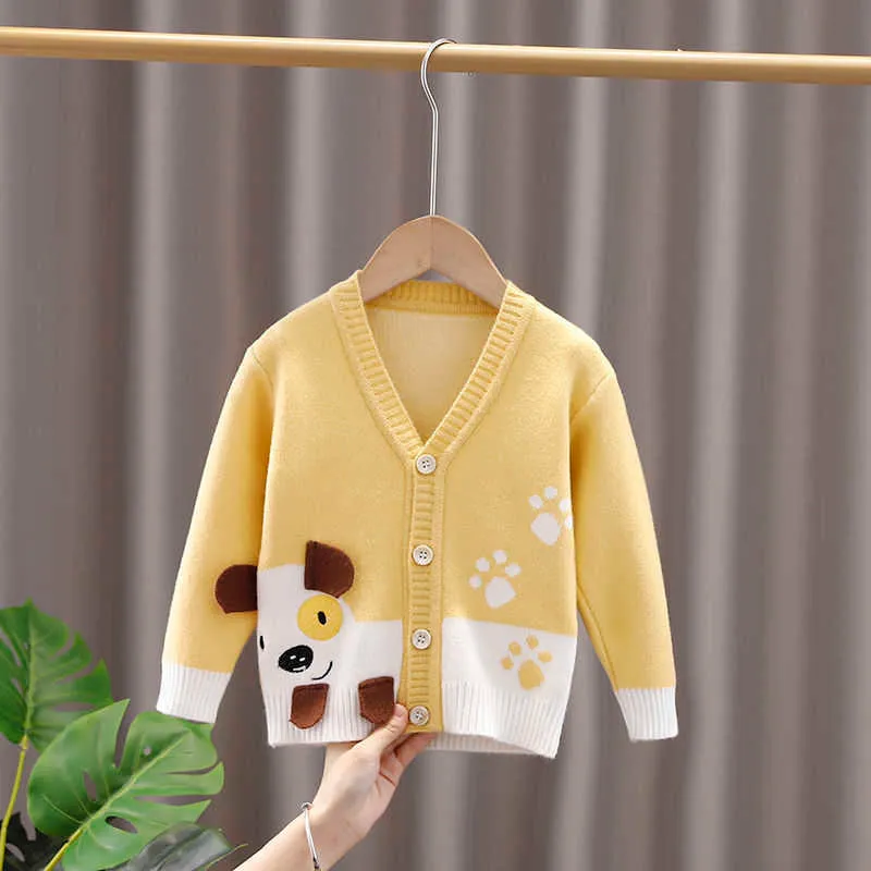 Baby Girl Clothes Winter Cardigan Dog Children Boys Yellow Lolita sweter Z Długim rękawem Topy Dorywczo Dzieci Pull File Tiny Cottons Y1024