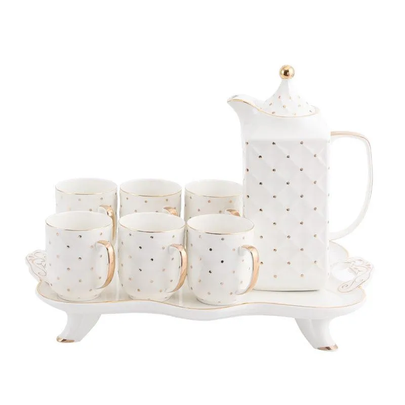 Tassen Keramikbecher Nachmittagstee-Tassen-Set handbemalte Kaffeekanne314k