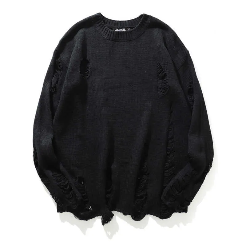 Trou de lavage déchiré Pulls en tricot Hommes Femmes Streetwear Hip Hop Pulls Jumper Mode Surdimensionné All-match Hommes Vêtements d'hiverp0805