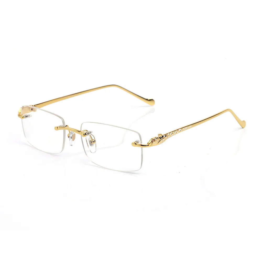 Classique populaire hommes lunettes de soleil carré cristal léopard décoration mode femmes design lunettes sans monture fil d'or anti-lumière bleue ant246A