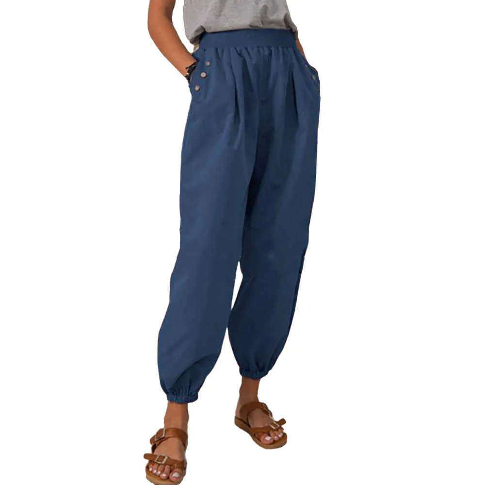 Vintage Loose Lantern Pants Women Solid Pocket Casual Bloomers Elastic Waist Sports Street Long Pants cala moletom feminina D30 Q0801