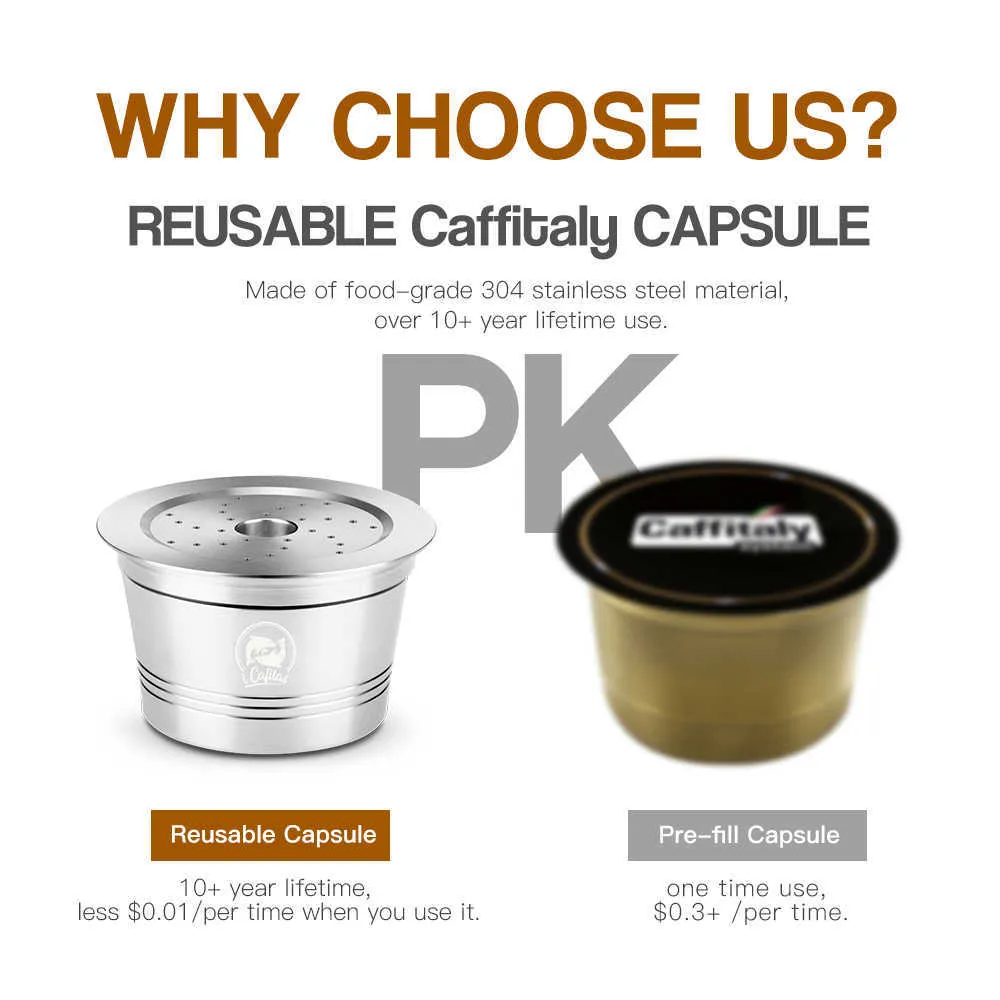 Filtros de café reutilizables compatibles con Caffitaly Tchibo Cafissimo Cápsula de café inoxidable recargable Pod recargable con manipulación 210712