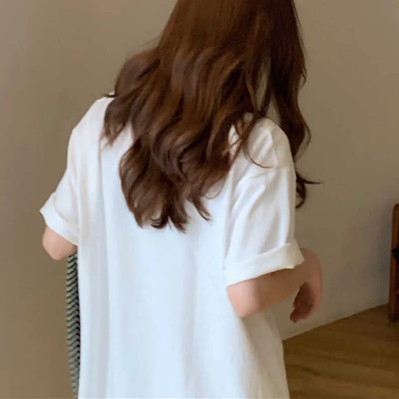 Aelegantmis Bottoming White Loose Short T Shirts Femmes Oversize Basic O Neck Tops Femme Solid Sleeve Korean Chic 210607