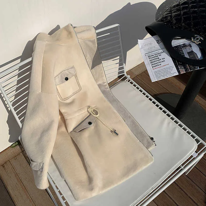 Abrigo de piel de visón de imitación de invierno para mujer Elegante de longitud media suelta Outwear Cintura con cordón de gran tamaño Chaqueta gruesa y cálida C-174 211019