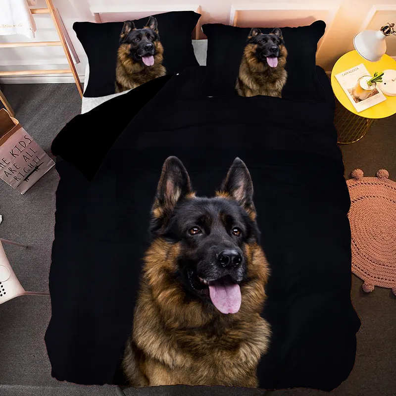 Euro Size Pet Dog Bedding Set German Shepherd Animal Duvet Cover 2 / sängkläder kuddecase Quilt Conterter täcker 210309