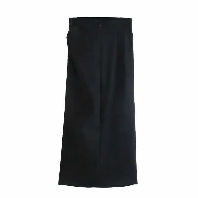 Traf za kvinnor svart kjolar ruched kvinna hög midja sommar elegant lång vit kvinnlig mode sida slit 210708