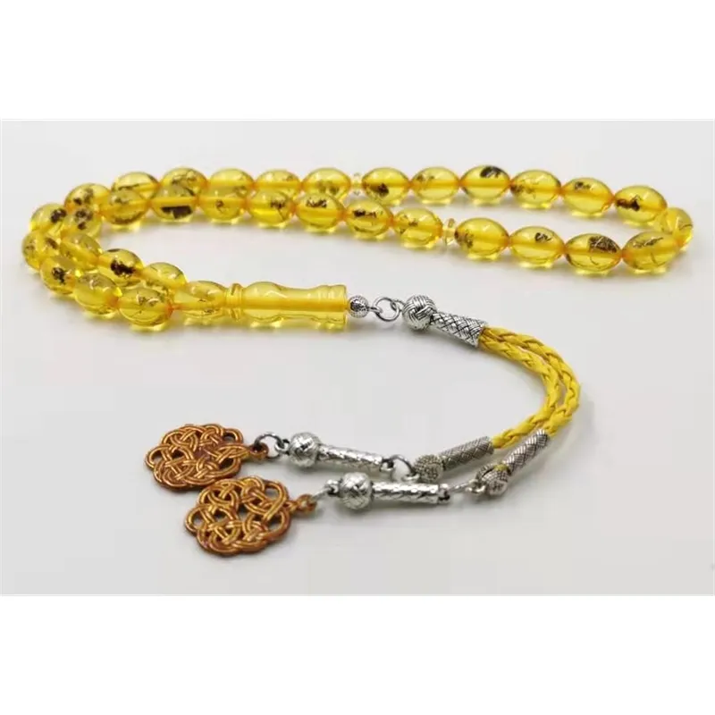 Jaune réel Tasbih Islam chapelet musulman doré bracelet Eid cadeau 33 perles de prière homme Misbaha insecte turquie bijoux de mode