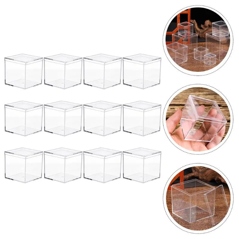 Geschenkverpakking 12 stuks transparant acryl doos vierkante opslagcontainer voor kamerorganisatie278S