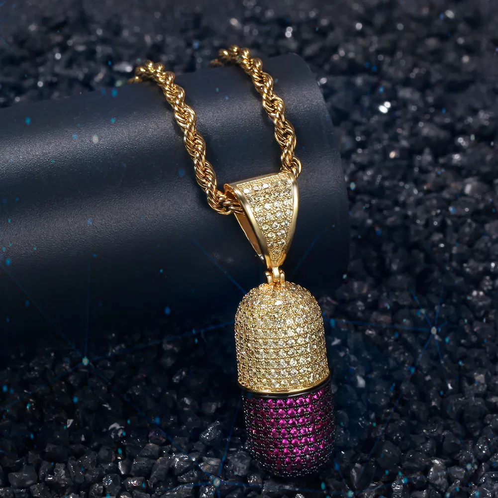 Hip Hop Bijoux Couleurs Pilules Pendante Collier Gold plaqué micro Pave Zircon pour les hommes Femmes Nice Fashion Gift Clubbing Rappeur A9388463