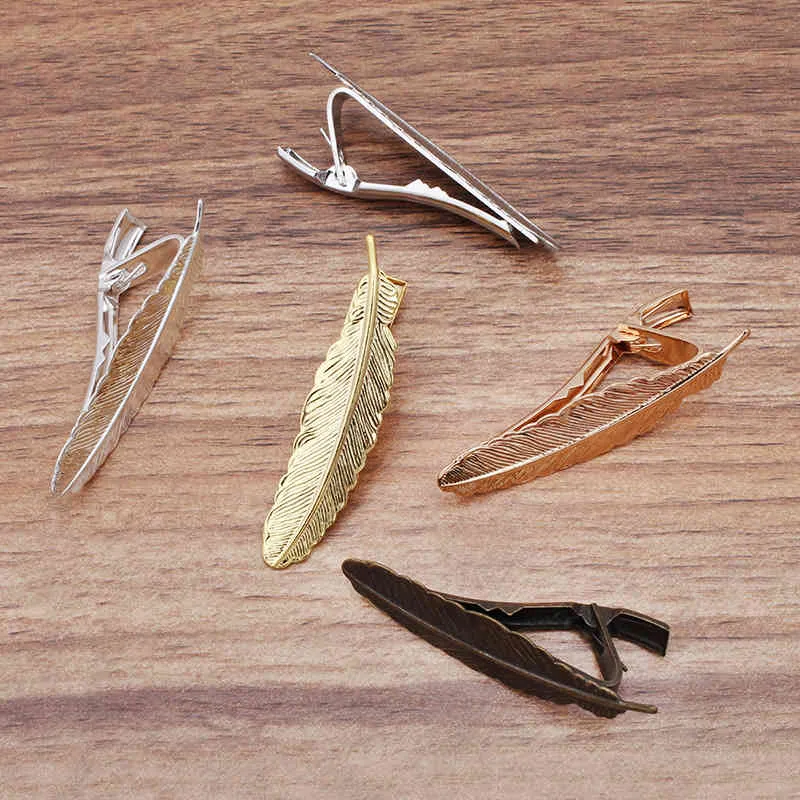 Clip Bar com forma de penas vintage multi-cor banhado a laço de metal gravata clipes clasps acessórios de jóias homens