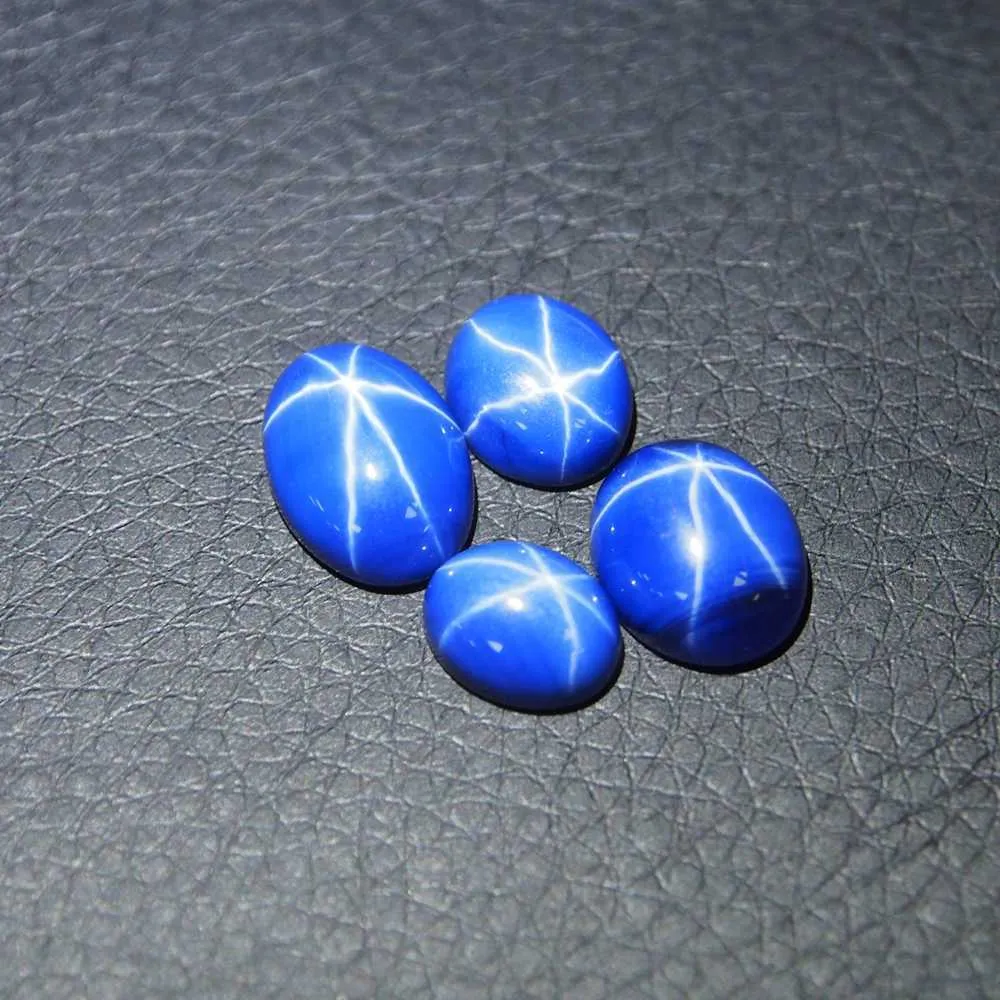 7.5 carats bleu saphir étoilé 10*14 mm 2 piècesovale Flatback Cabochon pierre gemme bleu étoile rubis saphir pour la fabrication de bagues H1015