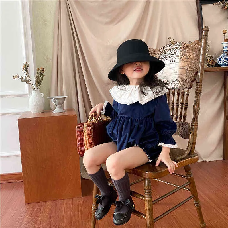 Fille hiver velours style vintage robe de Noël marque à manches longues robes de mariée belle bébé barboteuse enfant fille vêtements G1218