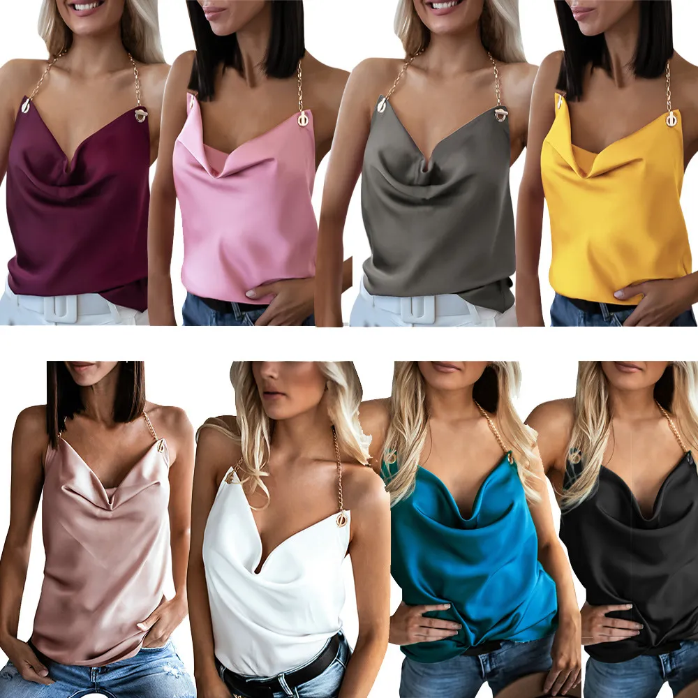 Mode Mais Dekor Kette Halfter Ärmellose Rückenfreie Tops für Streetwear Sexy Frauen Sommer Einfarbig Camis Top V-ausschnitt Schlank TOP XS
