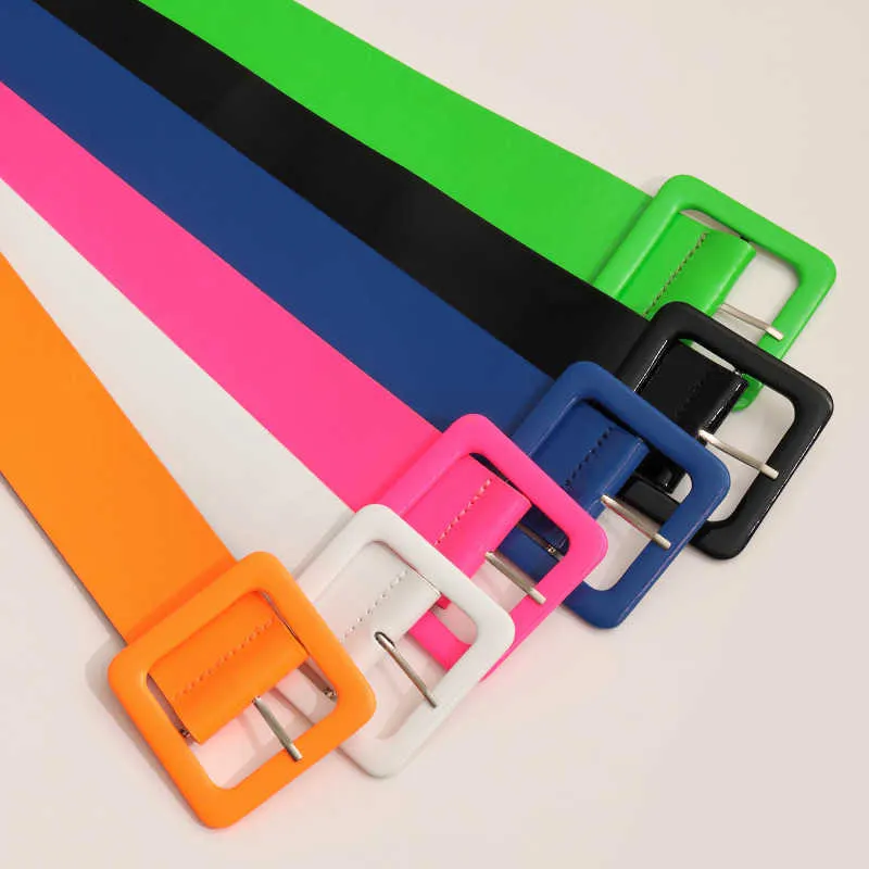 Fashion Candy Color Shinny PU Belts For Women Yellow Solid Color Slim Pin Buckle Multi Color Female Belts All-Match Waistband G1026