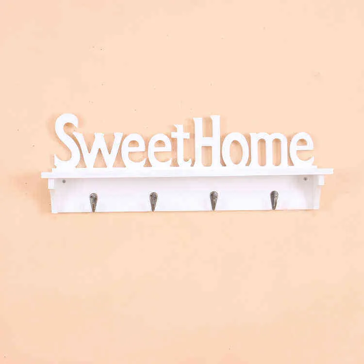 Sweet Home Shelves Hat Key Holders 4 Hooks Wall Mounted Storage Organizer Hanger Rack Hanging Decoration D3 211112