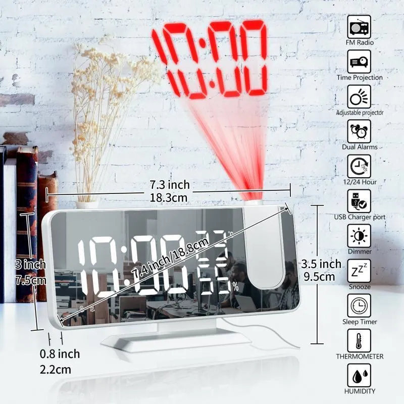 7.5Inches LED Digital Alarm Clock Watch Table Electronic Desktop Clocks USB Wake Up FM R Time Projector Sze Function DC5V 220311