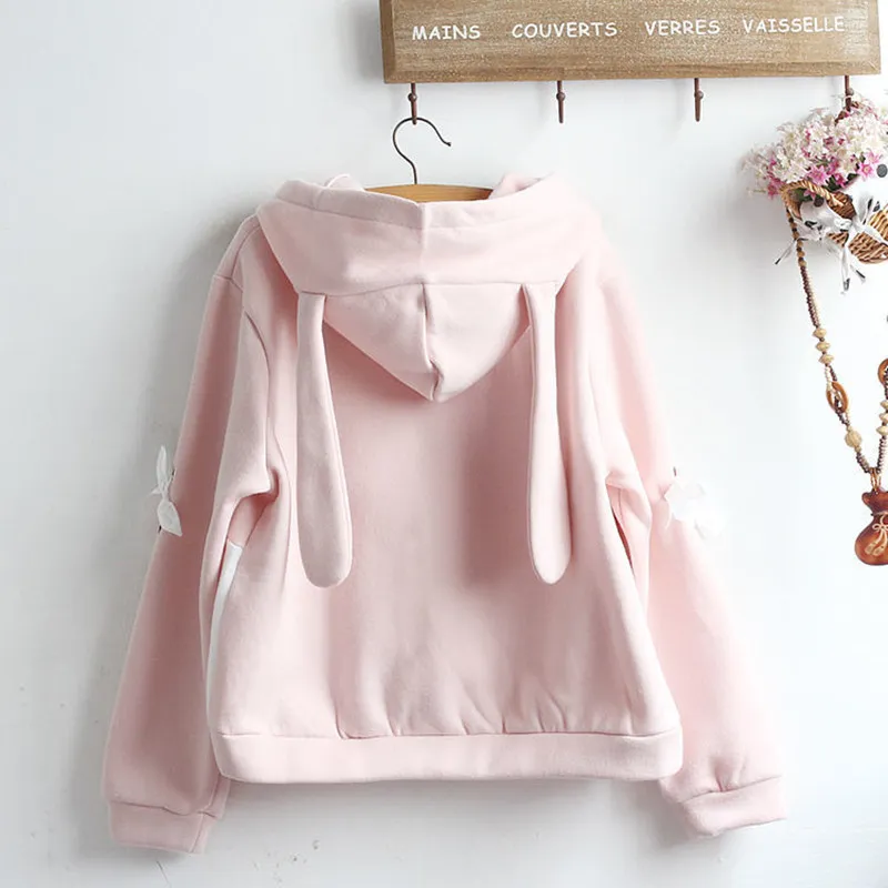 Hoodie Women Cute Bunny Streetwear Long Sleeve Hoodie Lovely Female Rabbit Hoody Sweatshirts Loose Size Lovely LJ201103