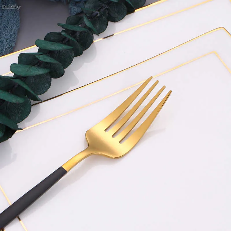 Black Gold Stainless Steel Cutlery Set Dinnerware Tableware Dinner Knife Fork Spoon Parties Flatware Set Cutlery Drop 211012