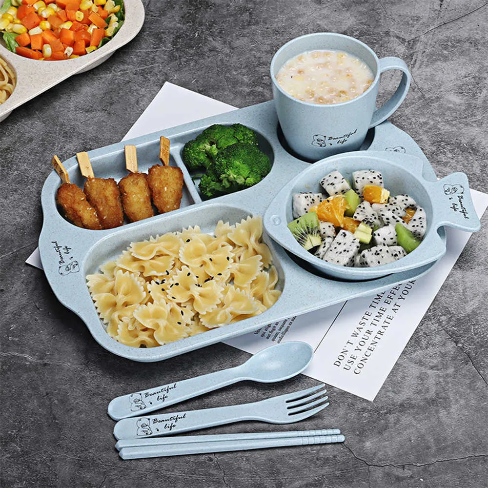 6st Set Children Baby Table Seary Cartoon Plates Kid Dishs Coderware Anti Training Food Bowl Spoon Fork 2108114555900