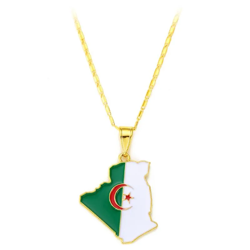 Country Algeria Map & Flag Pendant Necklace Gold Color Trendy Jewelry Maps of Algeria Ethnic Gifts Bijoux Femme263k