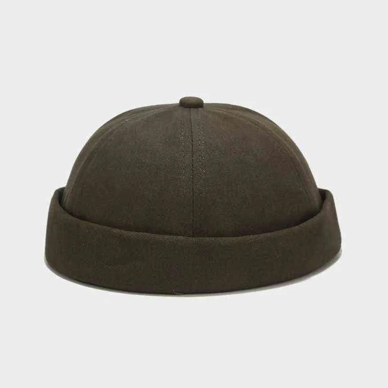 Solid Färg Vår Sommar Koreansk version Ingen Visor Melon Cap Hip Hop Fashion Unisex Bomull Vintage Beanie Mäns Hat Y21111