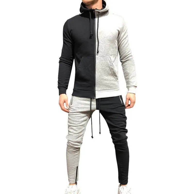 Mens Tracksuit Homsie 세트 두 조각 가을 가을 겨울 남자 스포츠 정장 반 검은 반 팬츠 스웨트 셔츠 남성 땀복 복장 201128