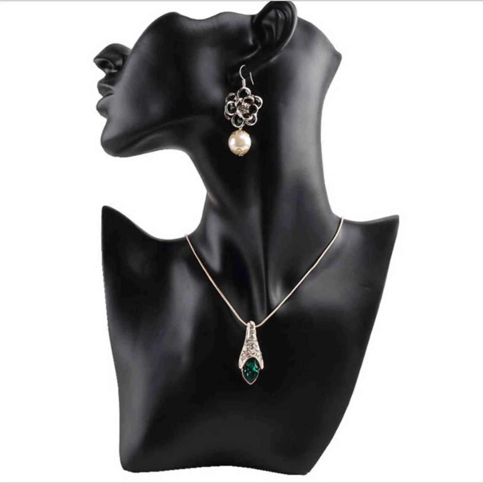 Mannequin féminin élégant en résine noire pour collier de mode pendentif buste présentoir de bijoux présentoir de magasin de bijoux 21111239S