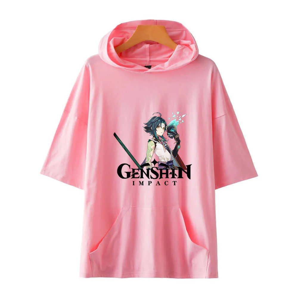 2021 Hot Game Genshin Impact Print Cropped Sweat à capuche Hommes Femmes Unisexe Harajuku Oversize Survêtement Streetwear Pull Y0901