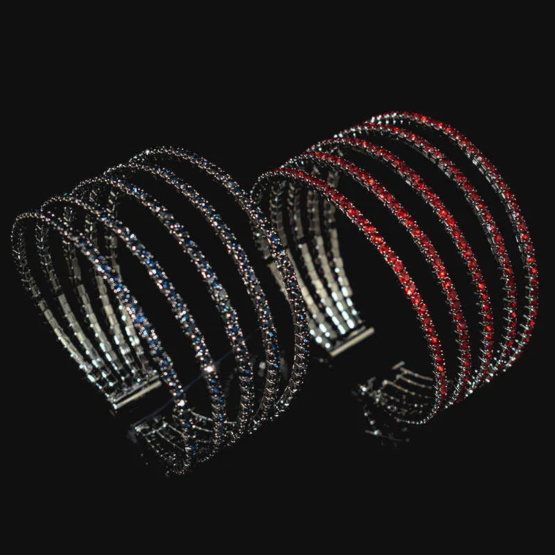 Klassieke elegante manchet open armbanden vrouwen rhinestone armband goud rode kristal armband bruids armband bruiloft sieraden Q0719