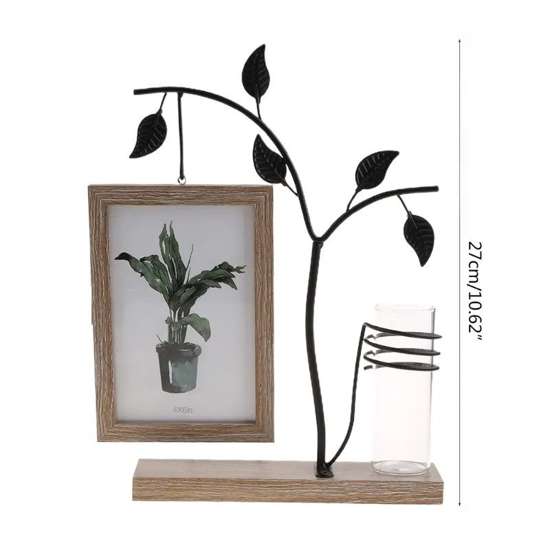 Cadre photo de famille 4x6 cadres de bureau en métal vertical en arbre avec vase décoratif double face affichage cadeaux uniques