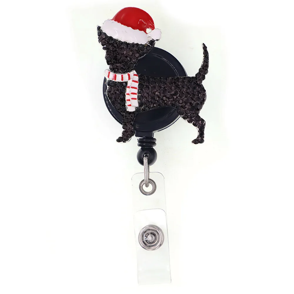 Najnowsze pierścienie kluczowe Święta Święty Święty Święty Święty Święto Snowman Dog Rhinestone Scingable Holiday Id Holder for Pielęgniarki Akcesoria